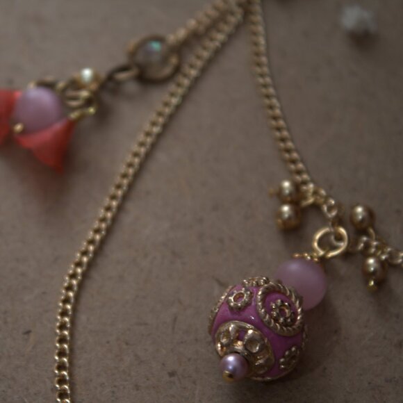 Brass Chain Pink Flower Necklace - Picture 3 of 5